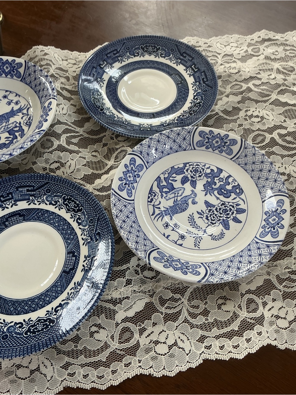 Churchill Staffordshire Mixed Lot Saucers Small Bowls Blue White Transferware